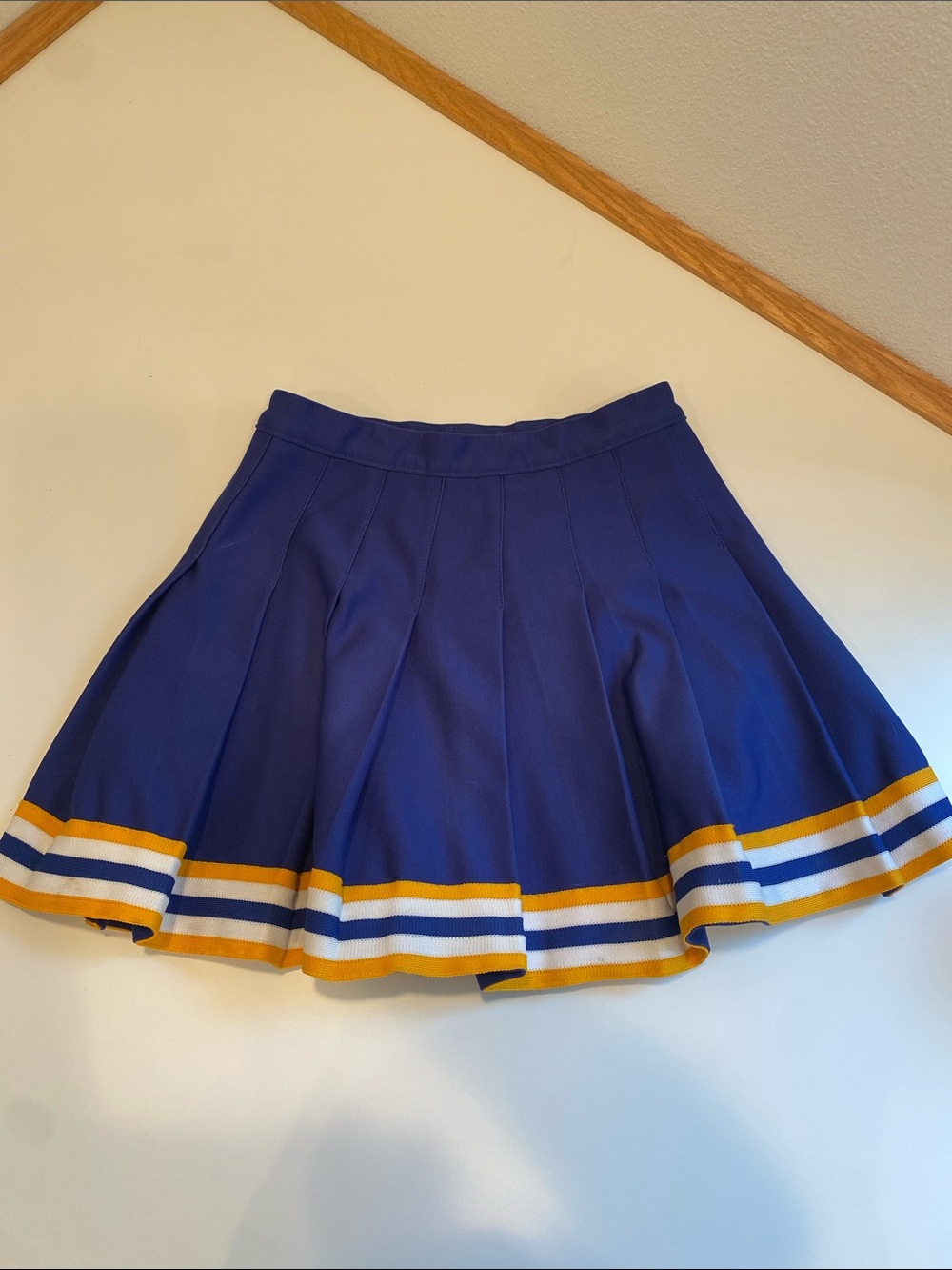 Vintage Royal Blue Cheer Skirt with Yellow & White Stripe Hem